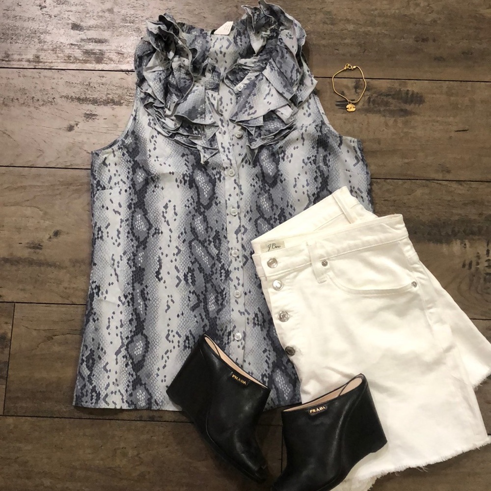 J Crew Silk Ruffle Snake Print Tank